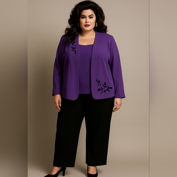 🔥 MOBWIFE ESTATE COLLECTION 🔥Coldwater Creek 3-Piece Pant Suit Purple Beaded - Picture 1 of 16